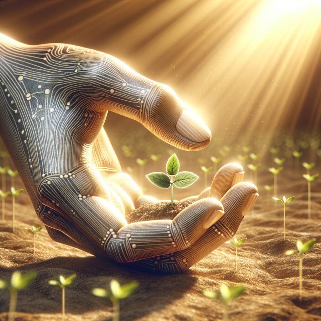 a hand holding a growing seedling to represent the growth of self-concept in business