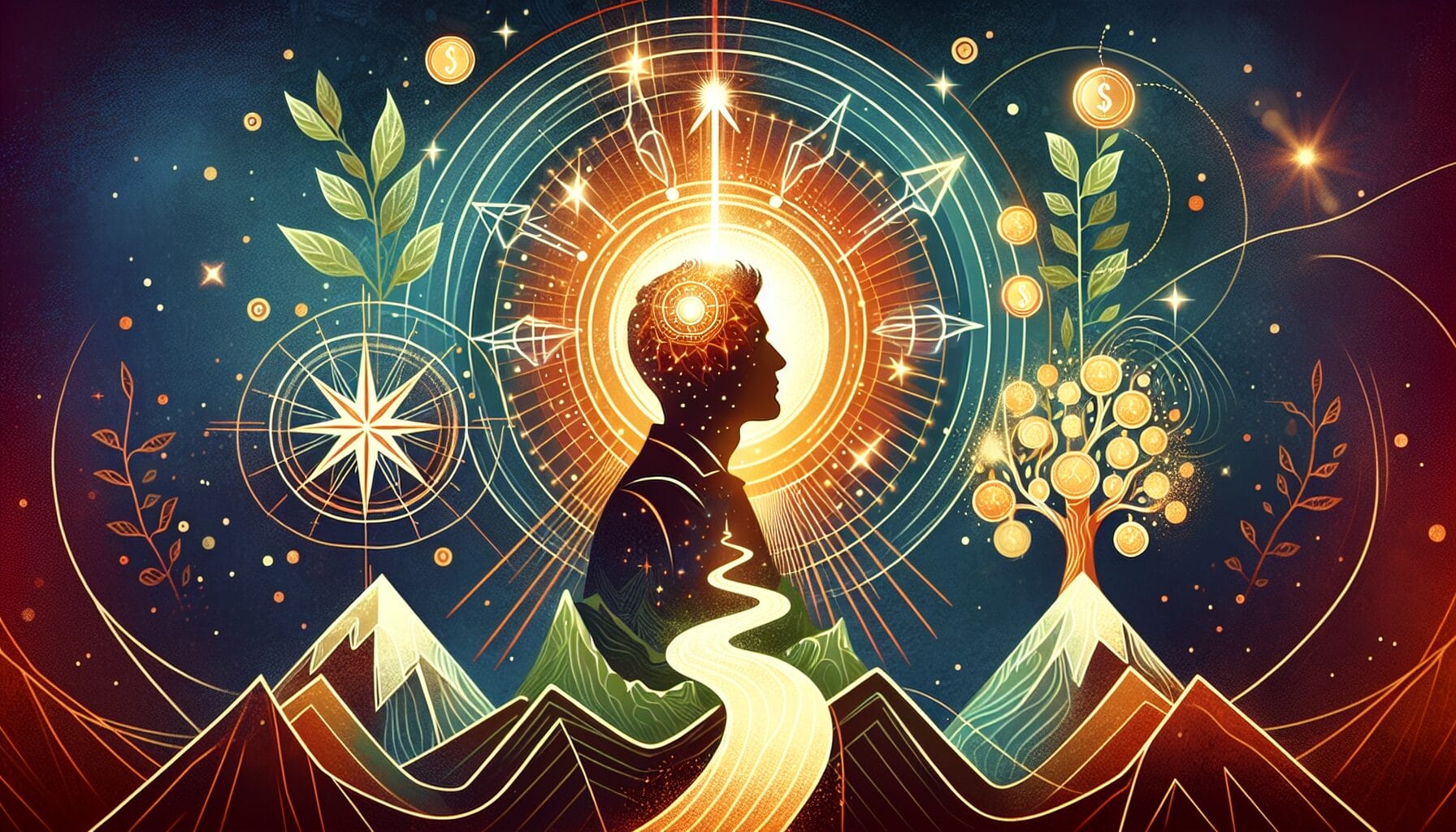 Illustration of a person with a growth mindset embracing success and wealth